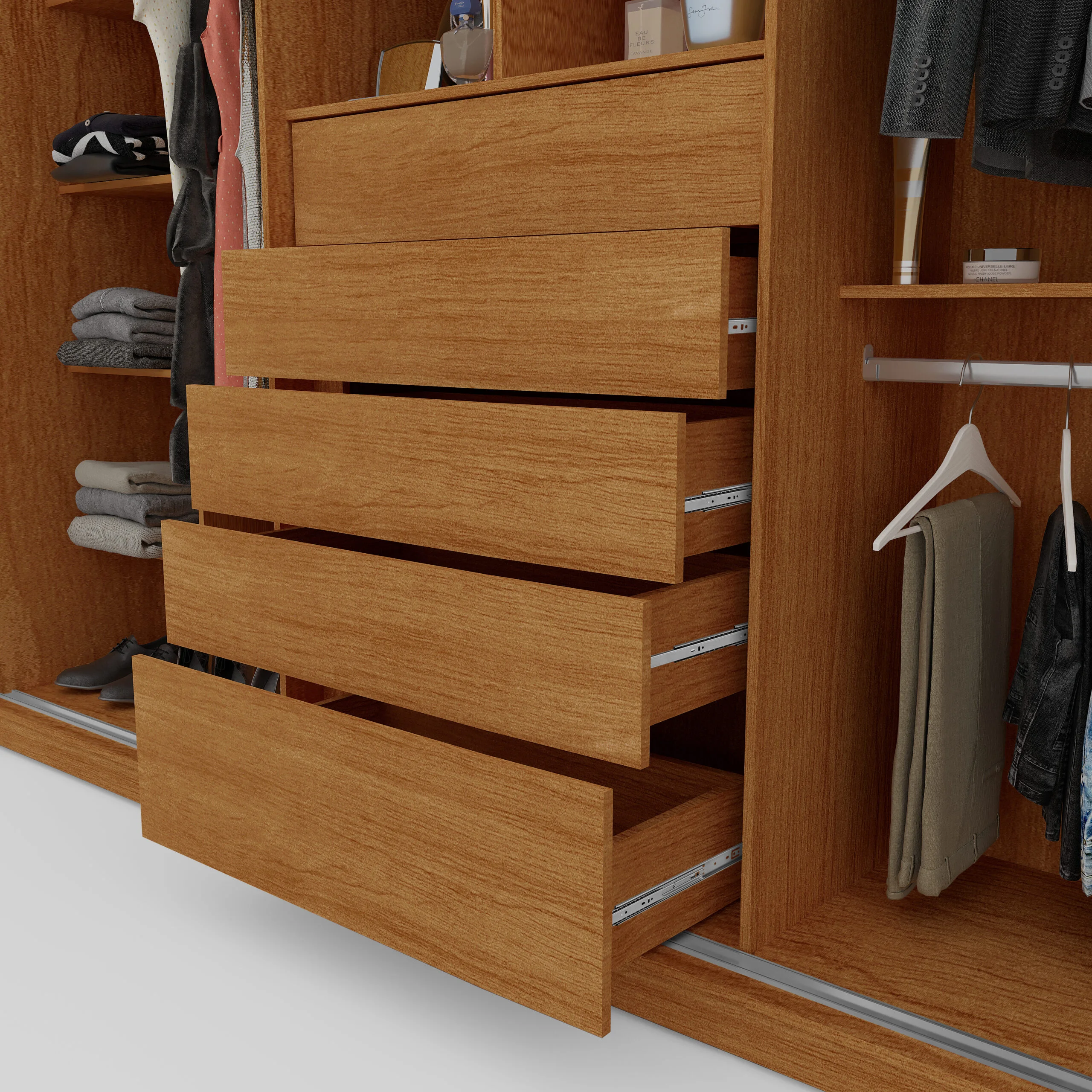 Guarda Roupa Casal Armário Imola Porta de Correr 03 portas 05 gavetas 100% Mdf - Imagem 9