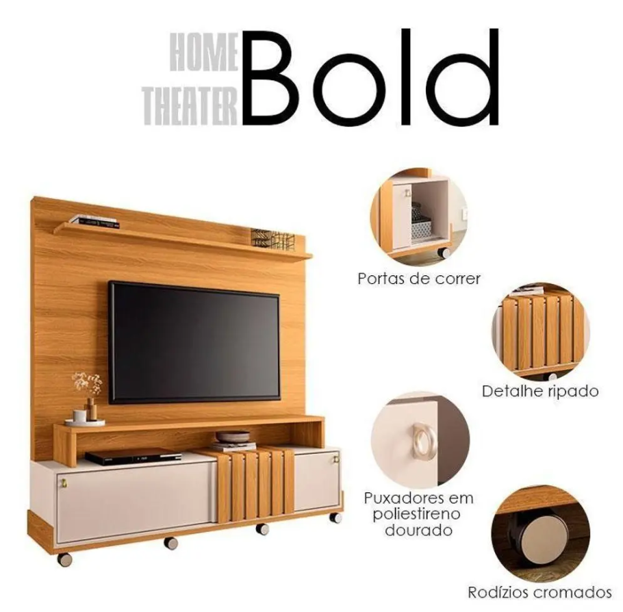Estante Home 1.80 Theater Ambiente Bold 02 portas 100% MDF - Imagem 9