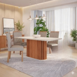 Conjunto de Mesa Julieta 1,30 Retangular com Tampo de MDF Cinamomo/off white e 6 Cadeiras Juliana