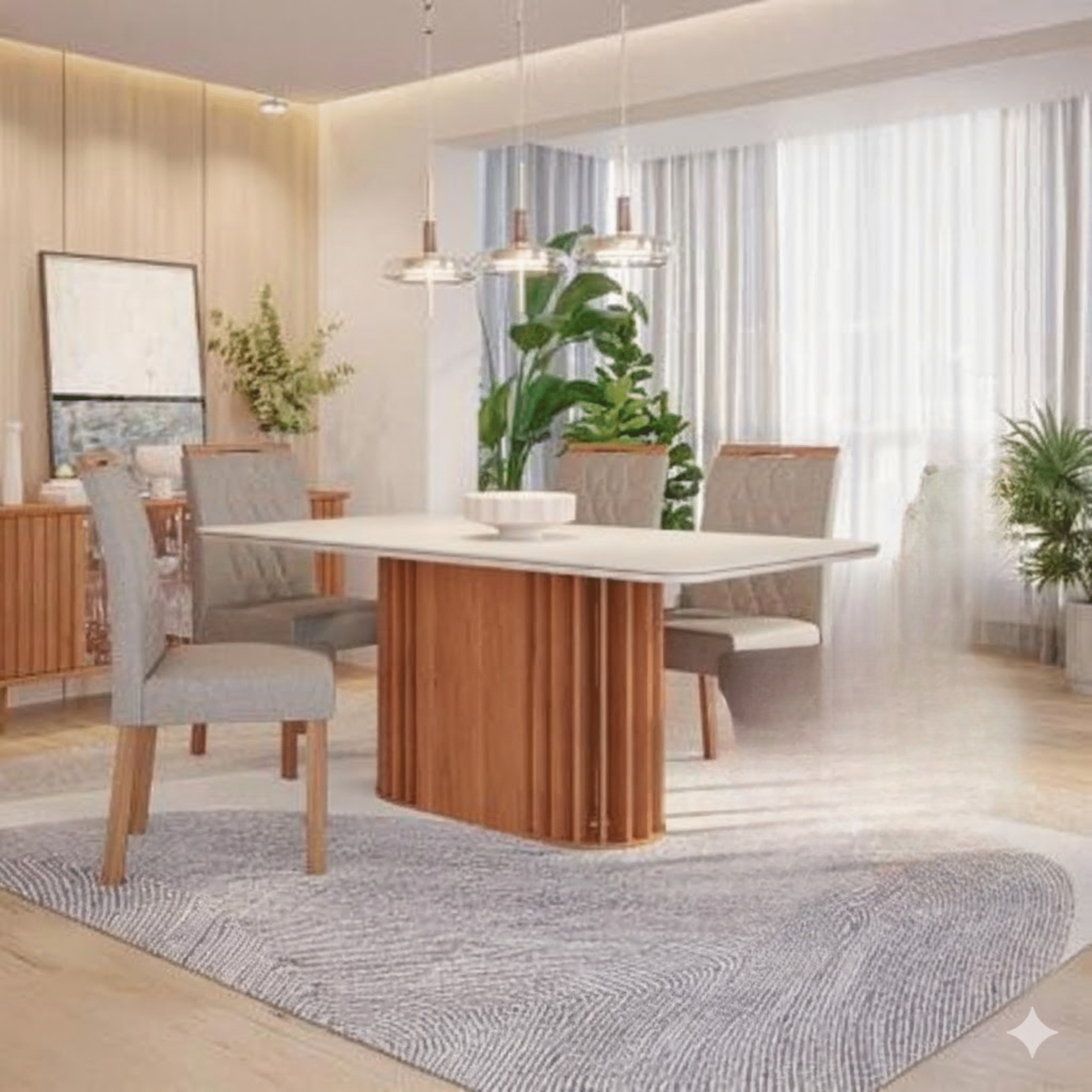 Conjunto de Mesa Julieta 1,30 Retangular com Tampo de MDF Cinamomo/off white e 6 Cadeiras Juliana