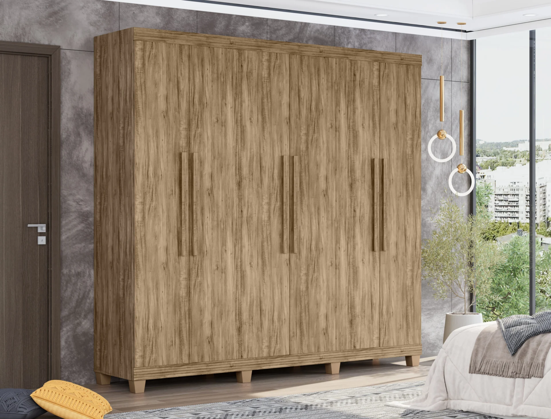 Guarda Roupa Asturias 06 portas 05 gavetas Kit Espelho Opcional 100% MDF - Imagem 3