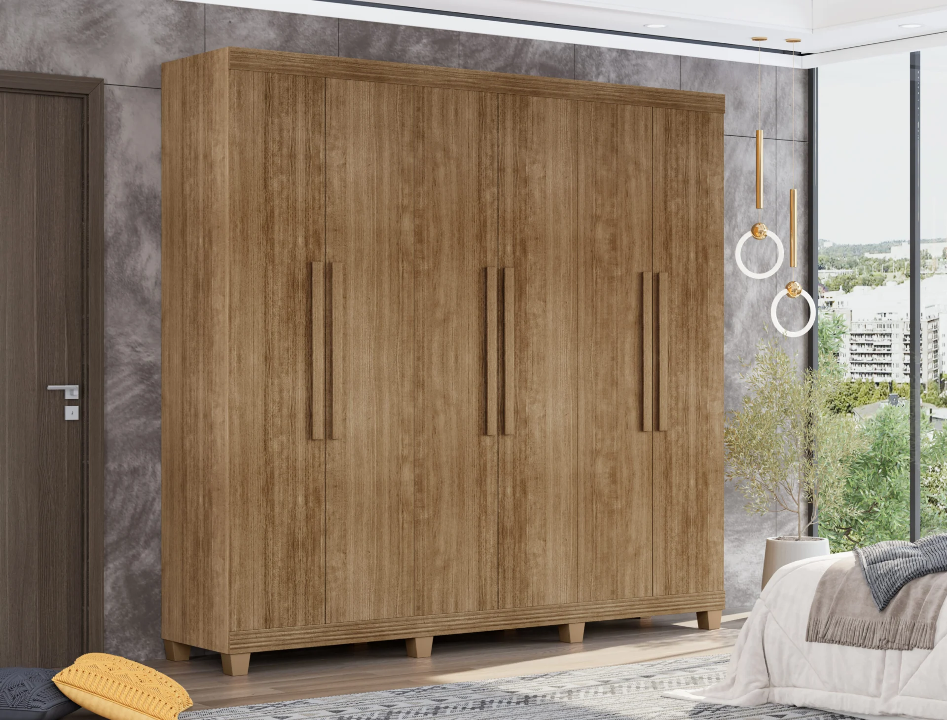 Guarda Roupa Asturias 06 portas 05 gavetas Kit Espelho Opcional 100% MDF - Imagem 5
