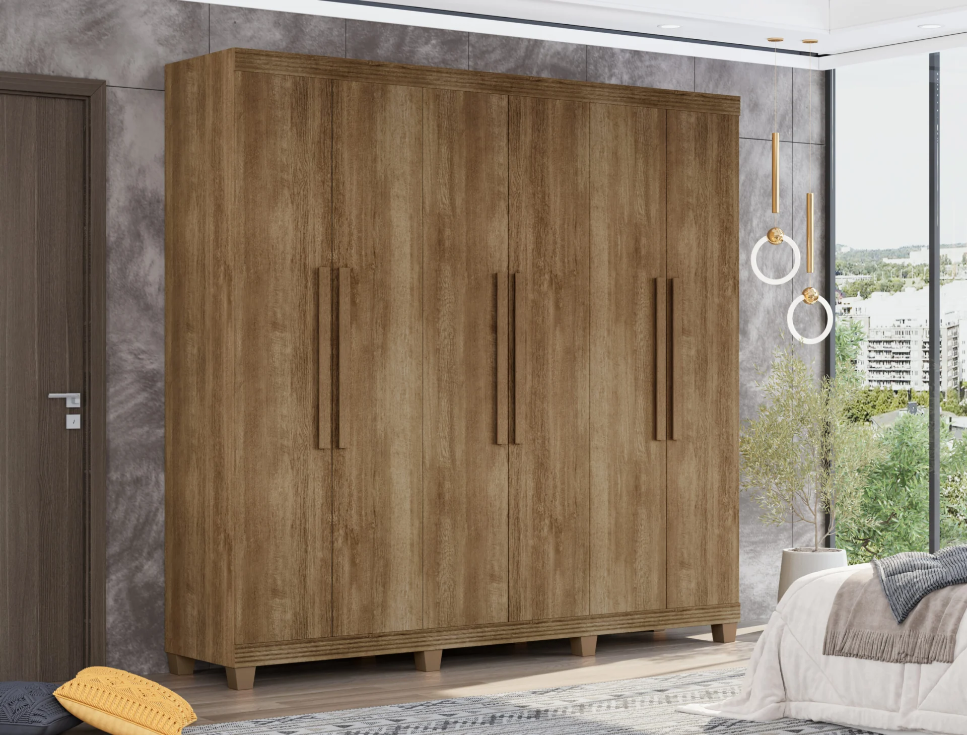 Guarda Roupa Asturias 06 portas 05 gavetas Kit Espelho Opcional 100% MDF - Imagem 8