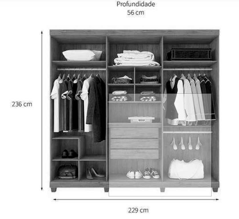 Guarda Roupa Berlim 06 gavetas 03 gavetas 100% MDF - Imagem 10