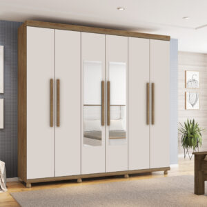 Guarda Roupa Gênova 06 portas 03 gavetas Kit Espelho Opcional 100% MDF