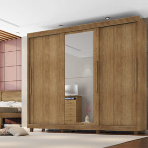 Guarda Roupa Milão 03 portas de correr 05 gavetas 100% MDF Kit Espelhos