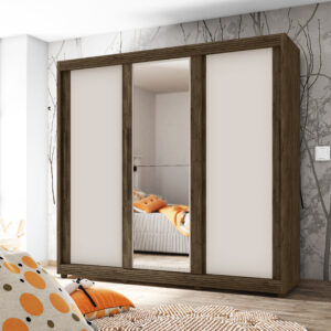 Guarda Roupa Veneto Casal 03 portas de correr 05 gavetas Kit Espelhos Opcional 100% MDF
