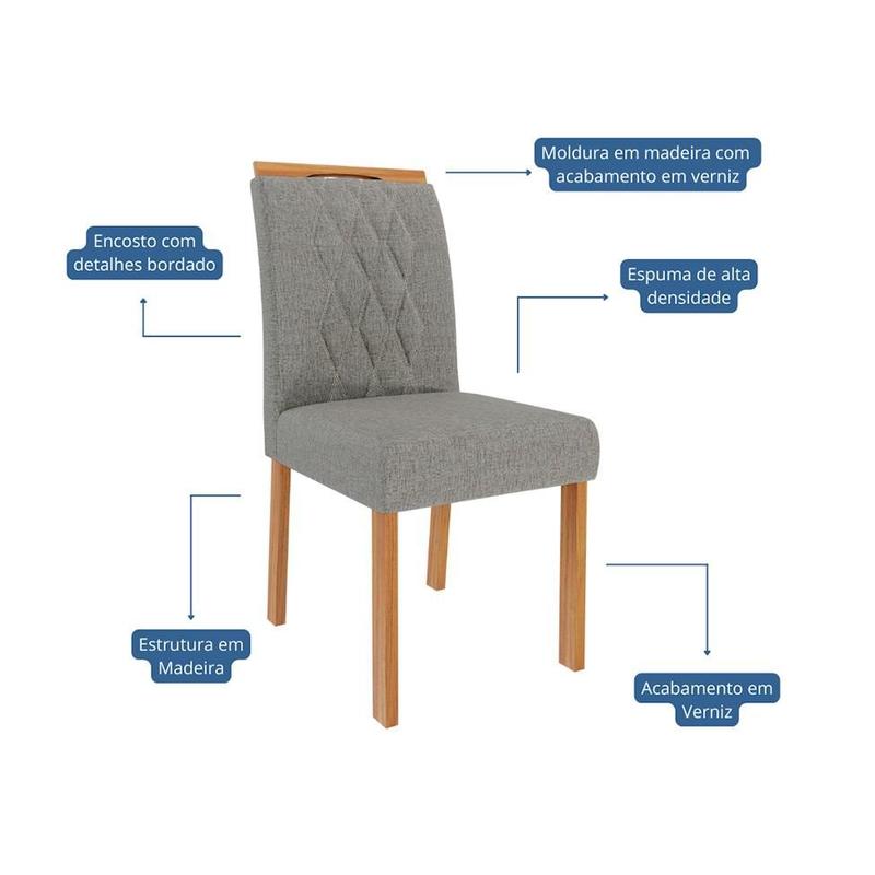 Conjunto de Mesa Julieta Retangular 1.60 com Tampo de MDF Cinamomo / off white com vidro e 6 Cadeiras Juliana - Imagem 3