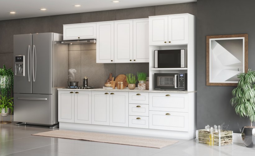 Cozinha com torre quente aéreo com 3 portas de giro aéreo com 1 porta basculante módulos inferiores 4 portas de giro 2 gavetões e 3 gavetas. - Imagem 2