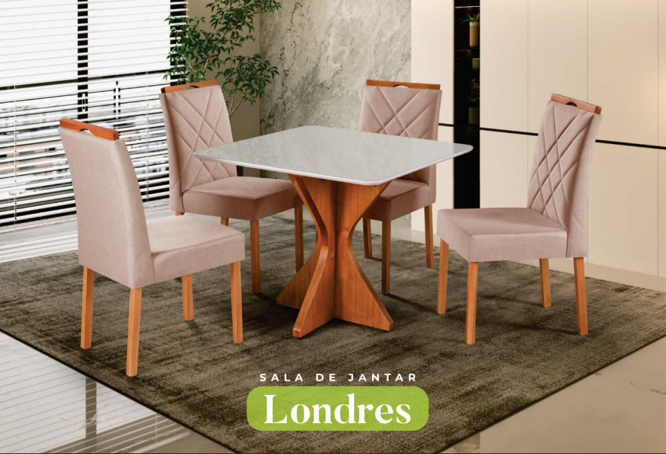 Conjunto Sala de Jantar Londres Mesa Quadrada Madeira Maciça 4 Cadeiras Estofadas Laís - Imagem 4