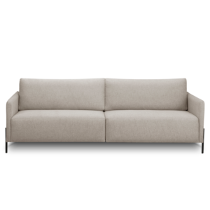 Sofá Bravino Living com chapas de mdf e assento de espuma.