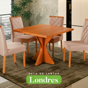 Conjunto Sala de Jantar Londres Mesa Quadrada Madeira Maciça 4 Cadeiras Estofadas Laís