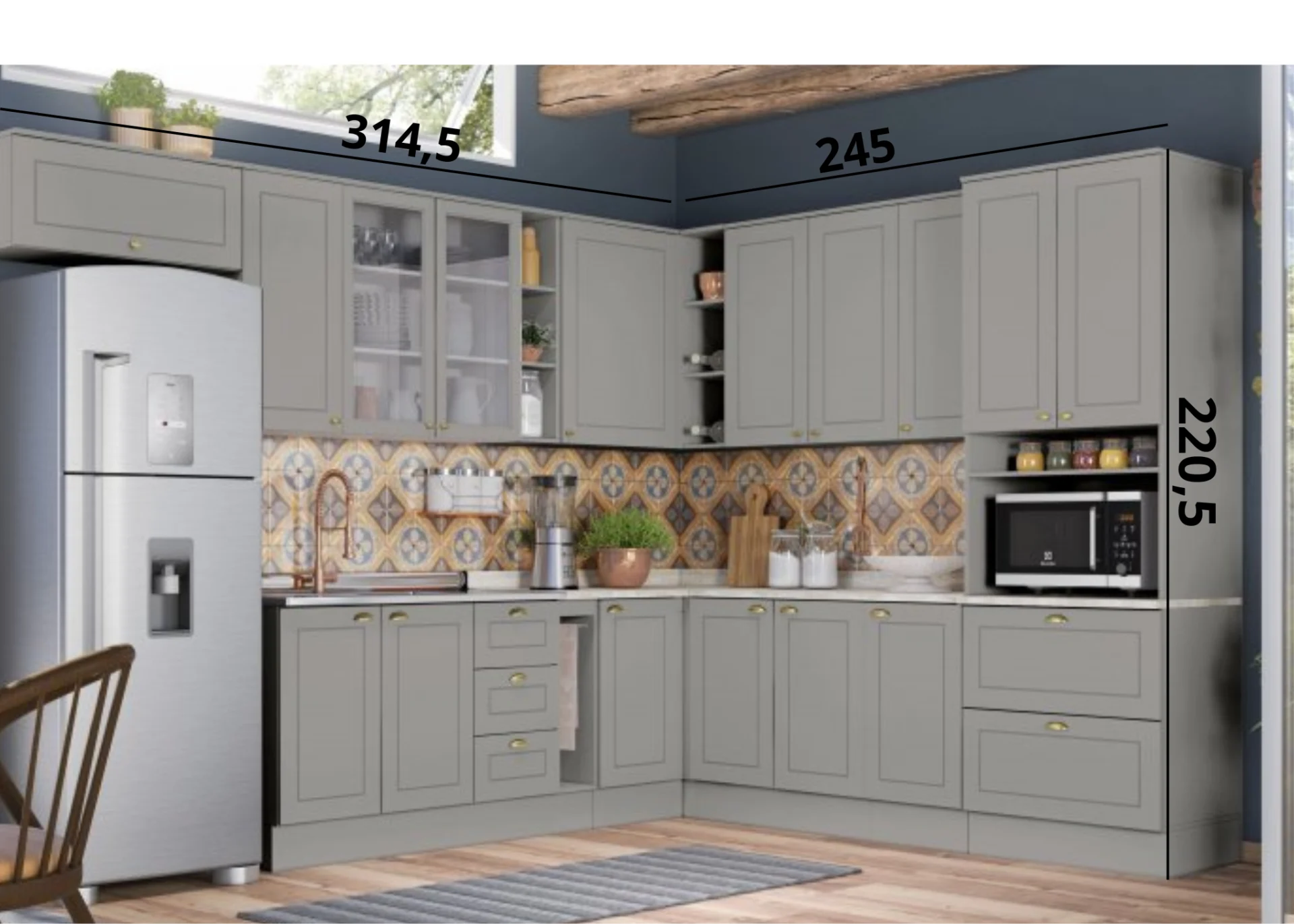 Cozinha Completa Americana 8 Peças (2 Aéreos+2 Balcões+2 Paneleiros+2 Complementos) c/ Pés. - Imagem 3