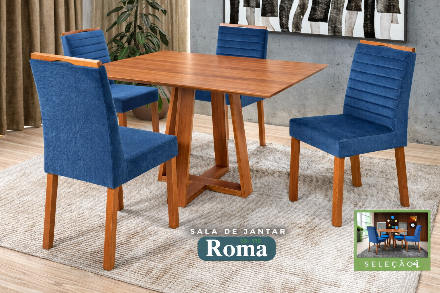 Conjunto Sala de Jantar Roma Mesa Quadrada Madeira Maciça 4 Cadeiras Estofadas Helena - Imagem 13