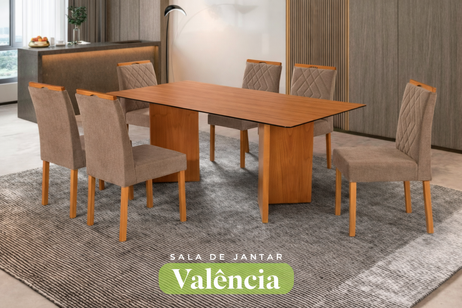 Conjunto Sala de Jantar Mesa Valência Madeira Maciça Cadeiras Estofadas Eliza - Imagem 6