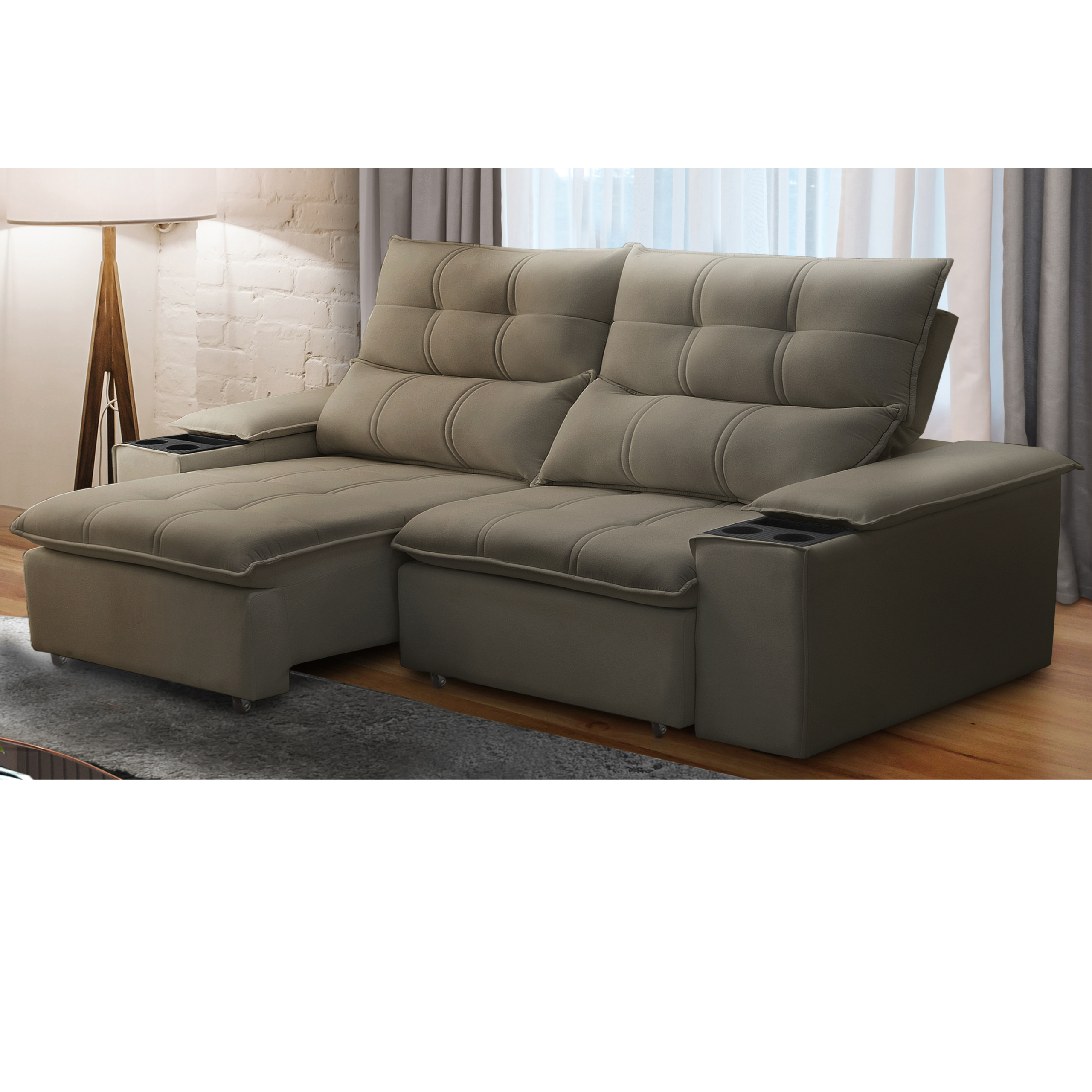 Sofá Retrátil Reclinável com Porta Copos e Objetos Bulgária