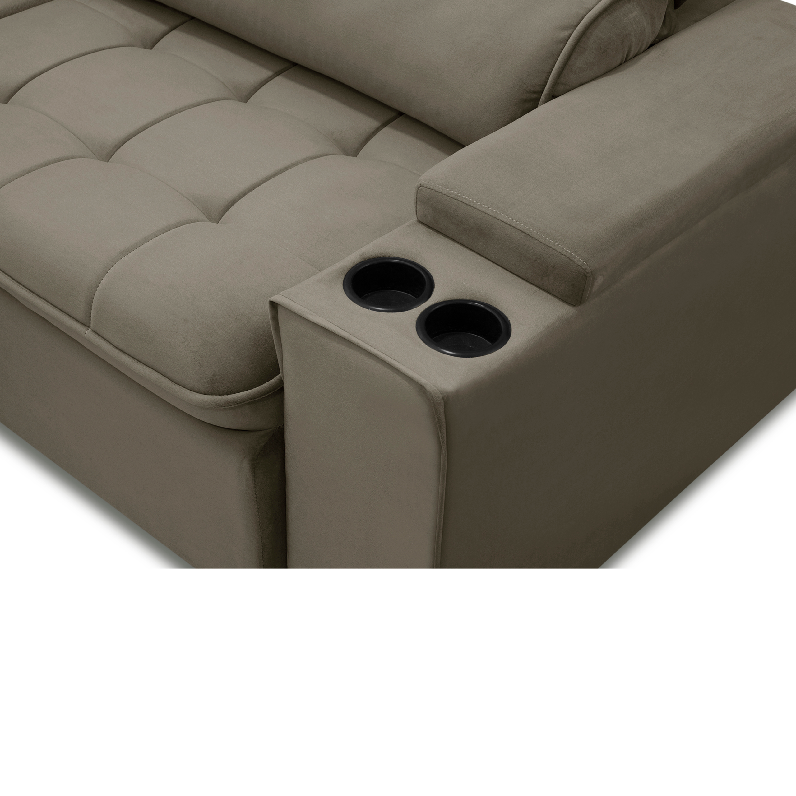 Sofá Genebra retrátil reclinável com porta copo e Ubs com pés de madeira - Imagem 2