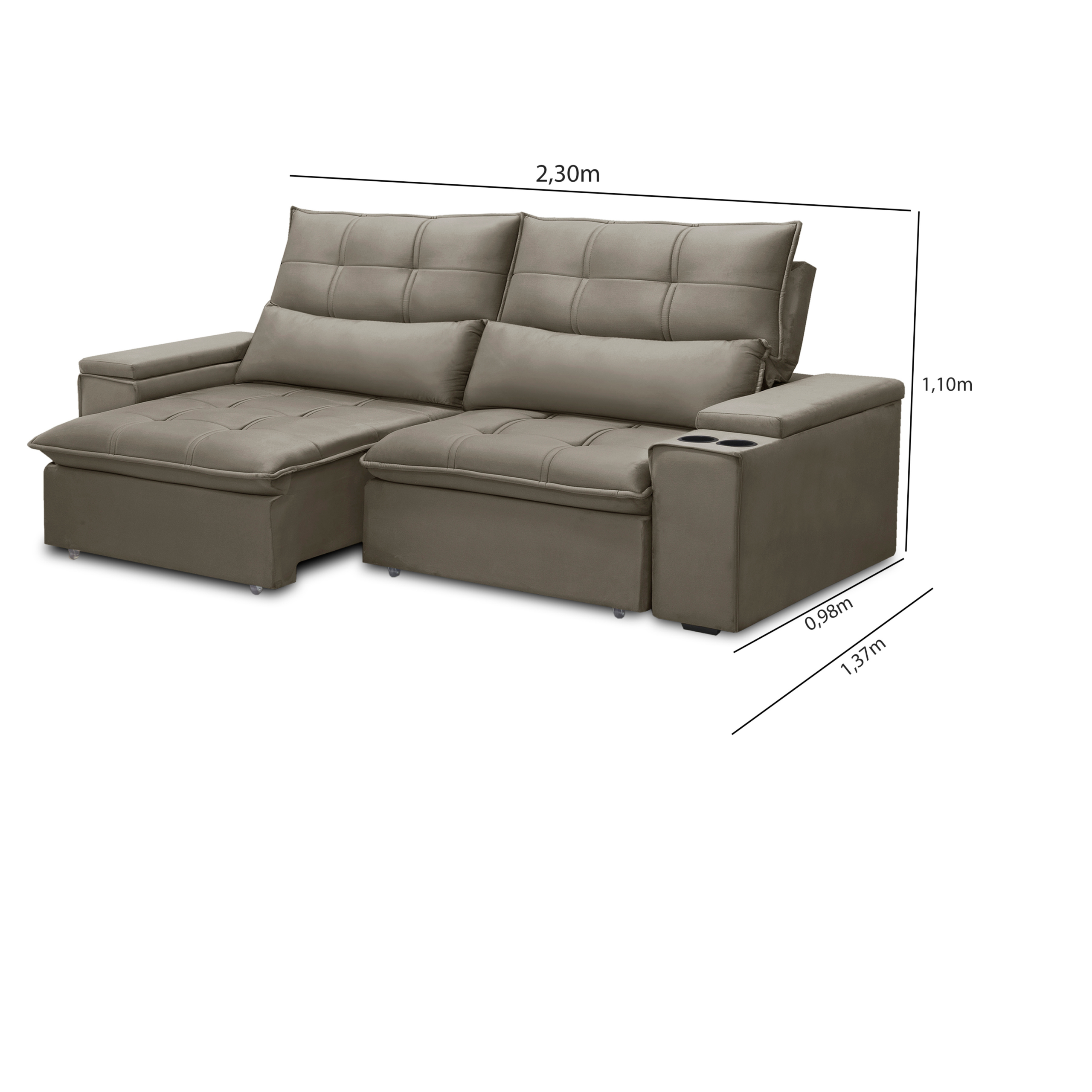 Sofá Munique com Braço Porta Copos - Imagem 6