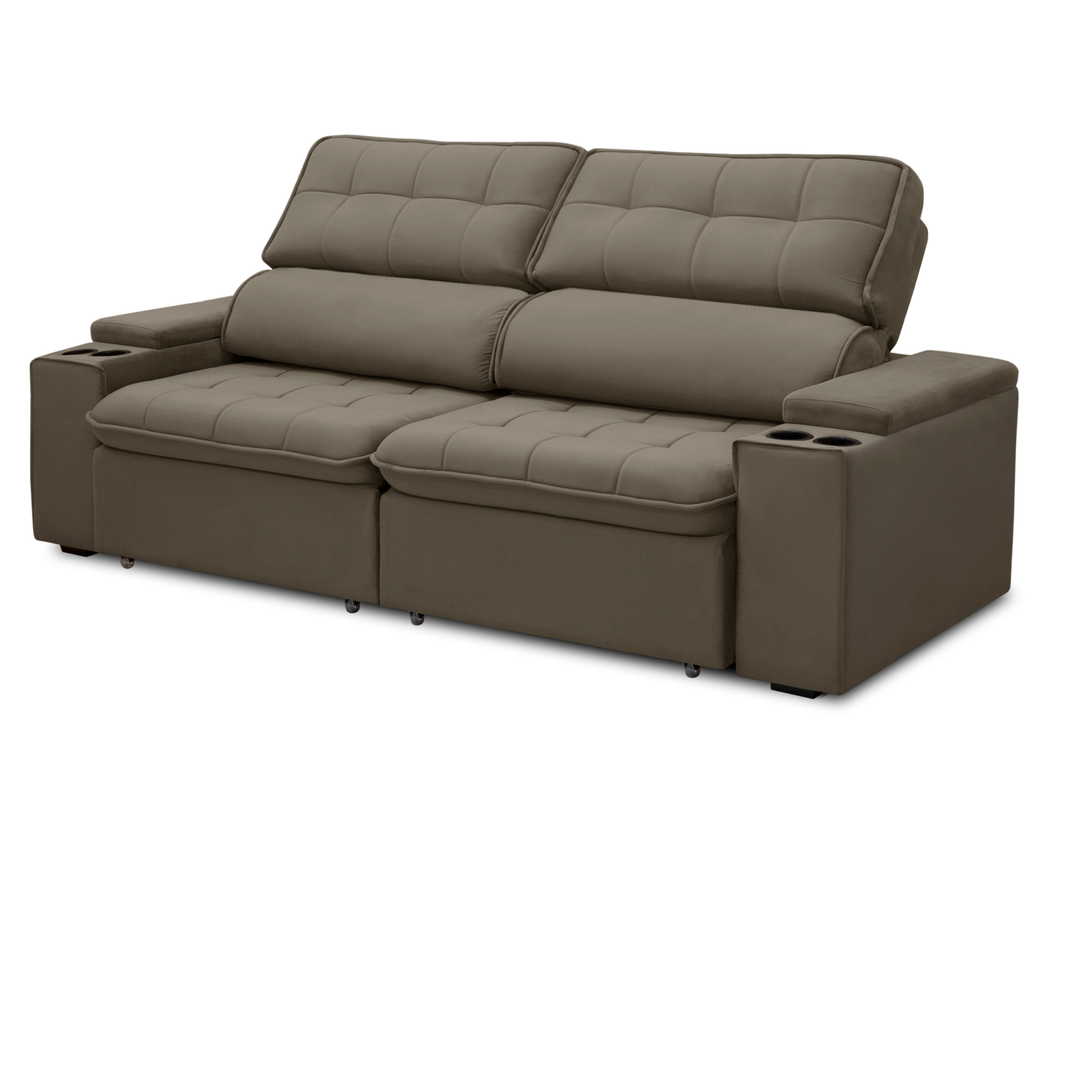 Sofá Genebra retrátil reclinável com porta copo e Ubs com pés de madeira - Imagem 3