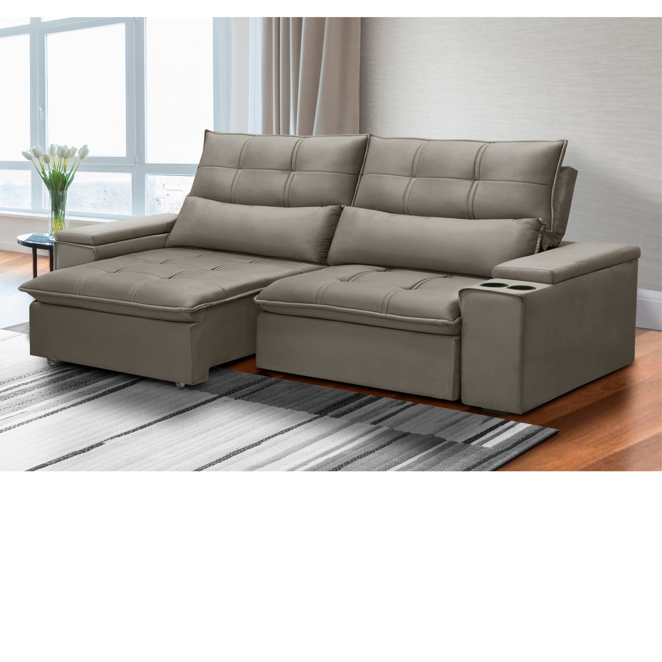 Sofá Munique com Braço Porta Copos