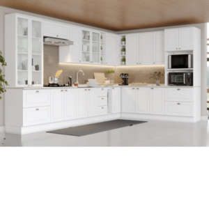 Cozinha Completa De Canto Americana 8 Peças Com Cristaleira Branco.