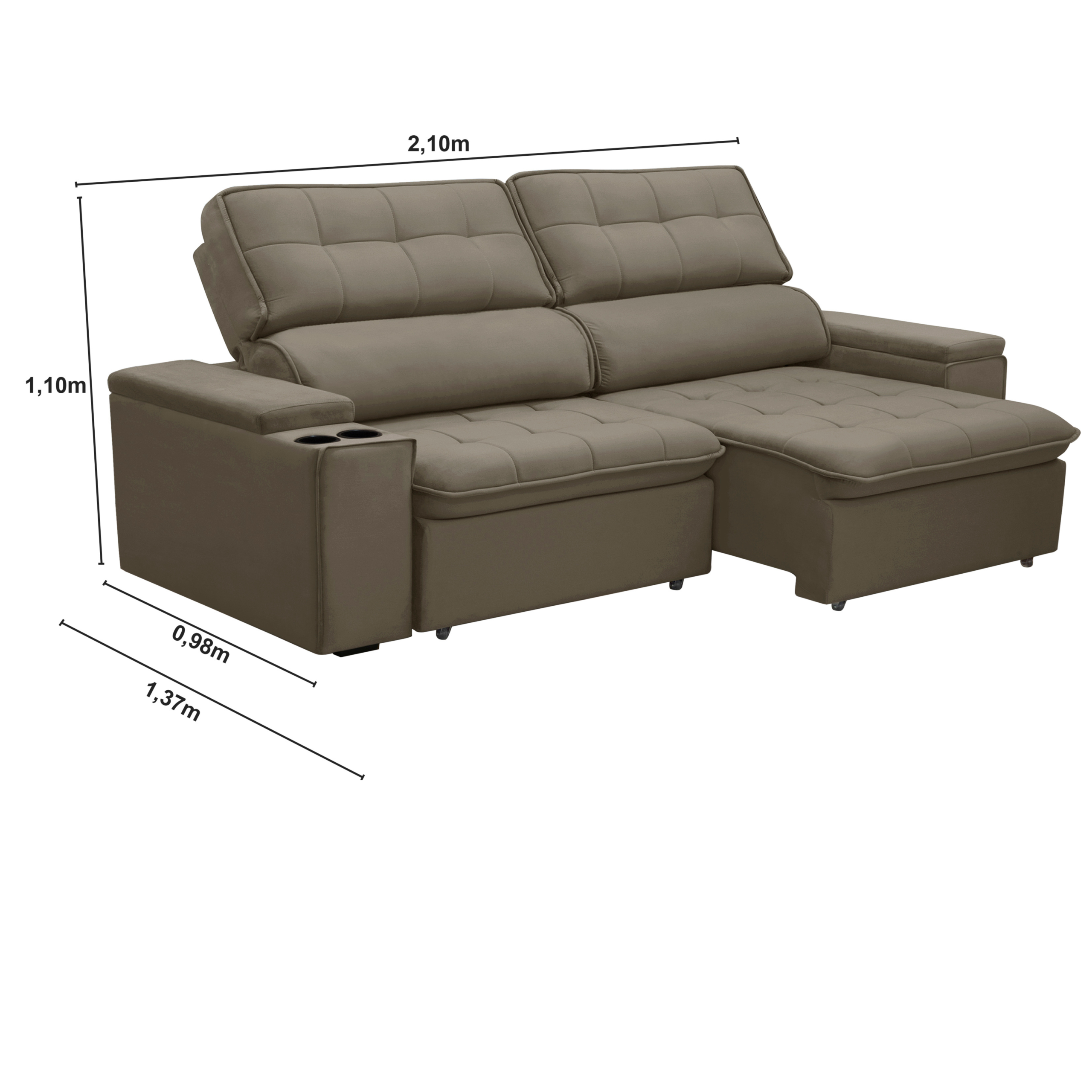 Sofá Genebra retrátil reclinável com porta copo e Ubs com pés de madeira - Imagem 5