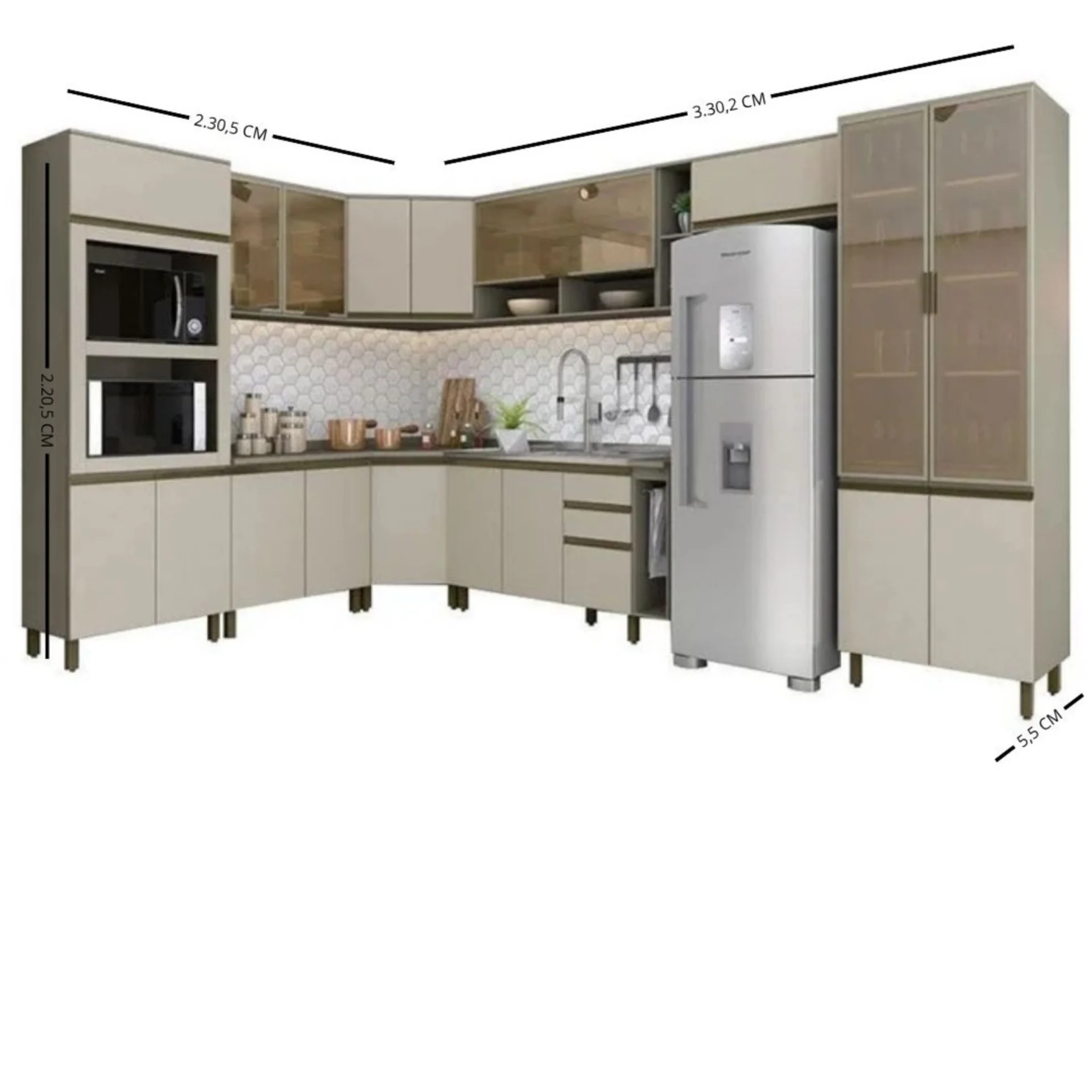 Cozinha com torre quente aéreo com basculante com 1 porta de vidro e 2 nichos aéreo com porta basculante aéreo com 2 portas de giro módulos com portas de giro e gaveta. - Imagem 10