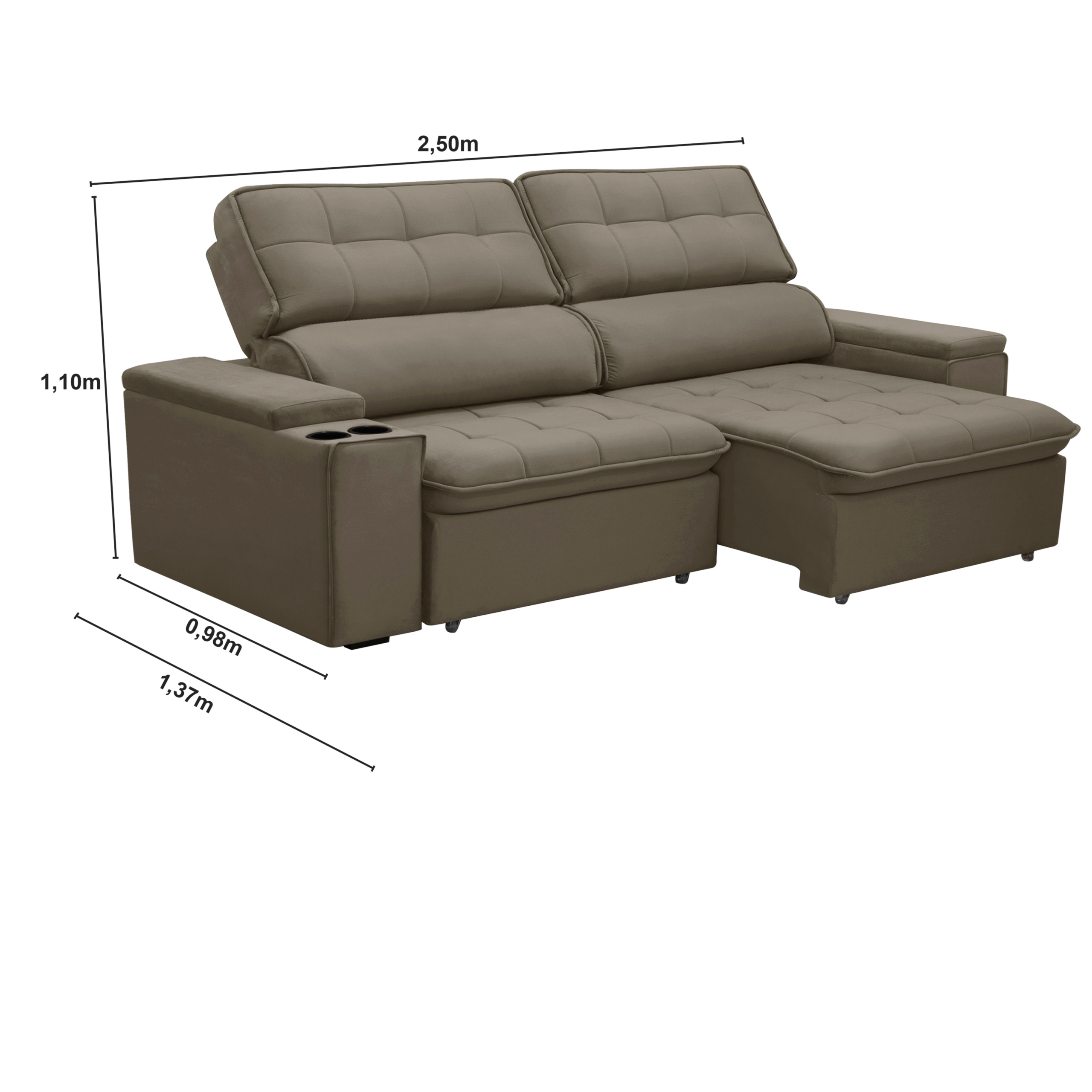 Sofá Genebra retrátil reclinável com porta copo e Ubs com pés de madeira - Imagem 7