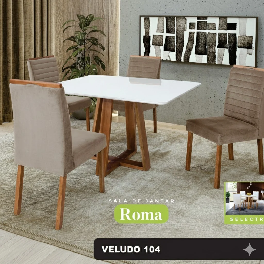 Conjunto Sala de Jantar Roma Mesa Quadrada Madeira Maciça 4 Cadeiras Estofadas Helena - Imagem 6