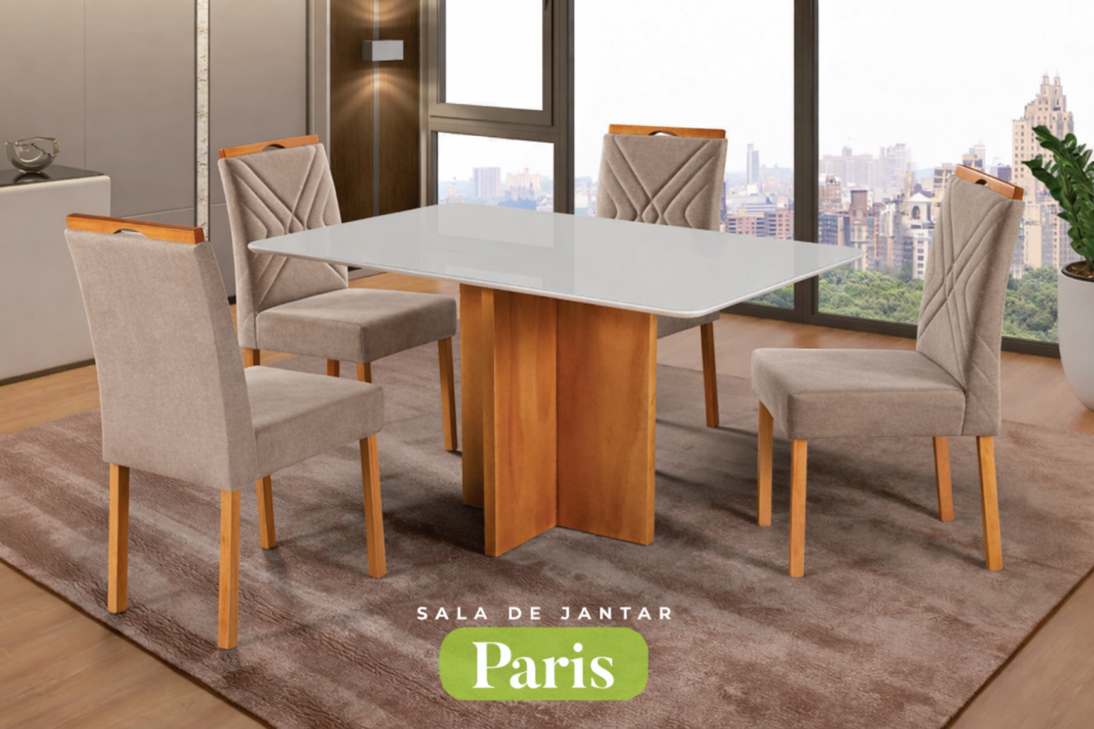 Conjunto Sala de Jantar Mesa Paris Madeira Maciça Cadeiras Estofadas Vitória - Imagem 2