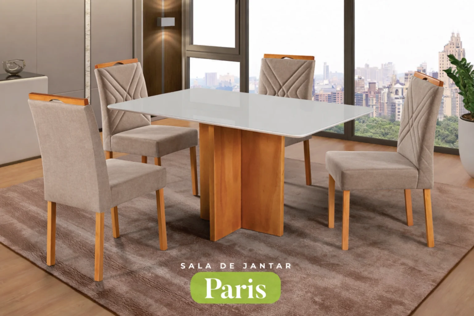 Conjunto Sala de Jantar Mesa Paris Madeira Maciça Cadeiras Estofadas Vitória - Imagem 2