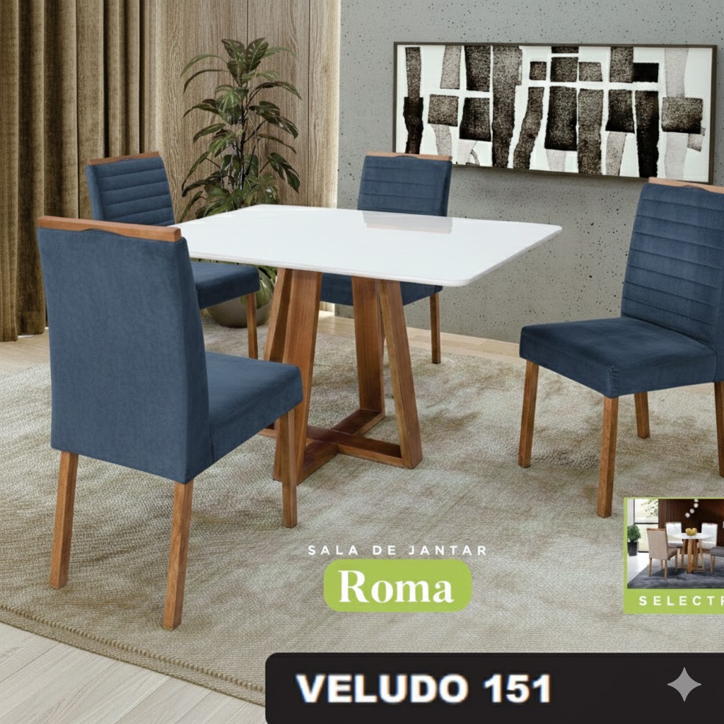 Conjunto Sala de Jantar Roma Mesa Quadrada Madeira Maciça 4 Cadeiras Estofadas Helena - Imagem 9
