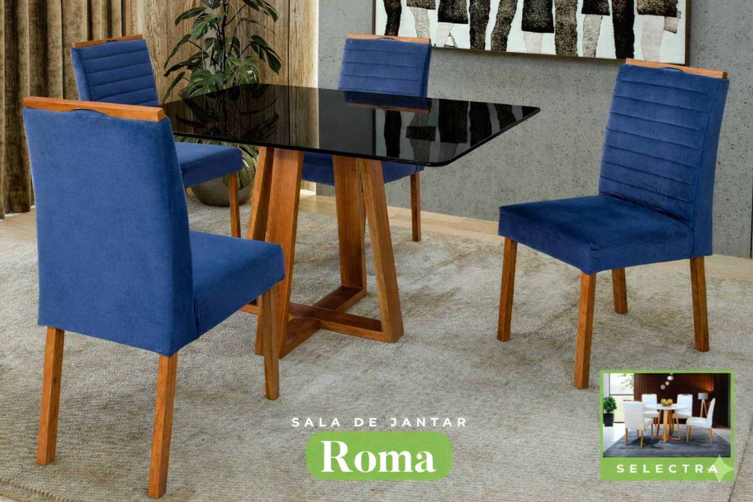 Conjunto Sala de Jantar Roma Mesa Quadrada Madeira Maciça 4 Cadeiras Estofadas Helena - Imagem 5