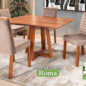 Conjunto Sala de Jantar Roma Mesa Quadrada Madeira Maciça 4 Cadeiras Estofadas Helena