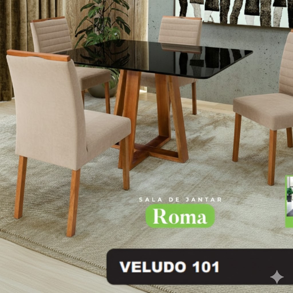 Conjunto Sala de Jantar Roma Mesa Quadrada Madeira Maciça 4 Cadeiras Estofadas Helena - Imagem 4