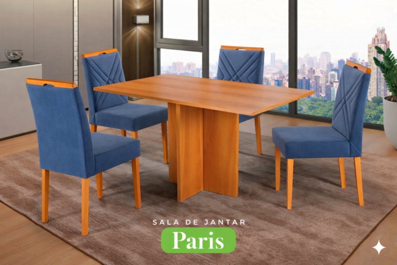Conjunto Sala de Jantar Mesa Paris Madeira Maciça Cadeiras Estofadas Vitória - Imagem 3