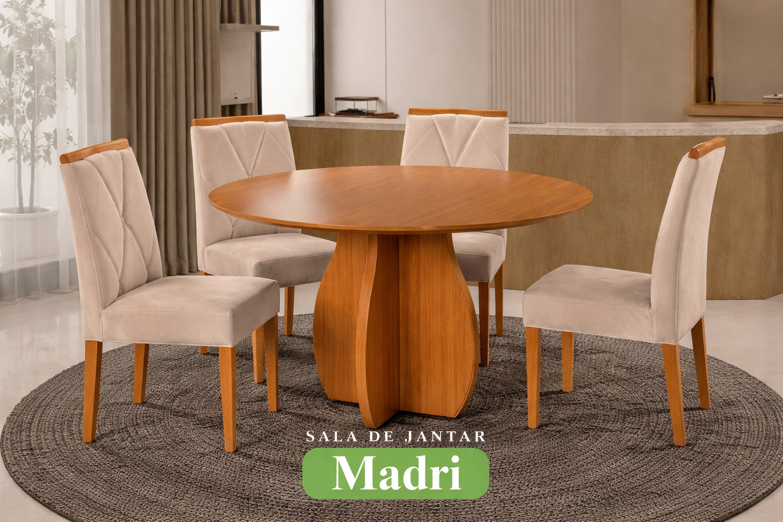 Conjunto Sala de Jantar Mesa Redonda Madri Madeira Maciça Cadeiras Estofadas Camila - Imagem 12