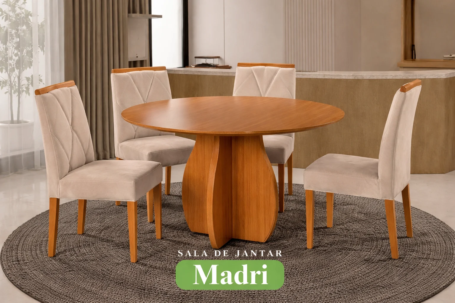 Conjunto Sala de Jantar Mesa Redonda Madri Madeira Maciça Cadeiras Estofadas Camila - Imagem 11