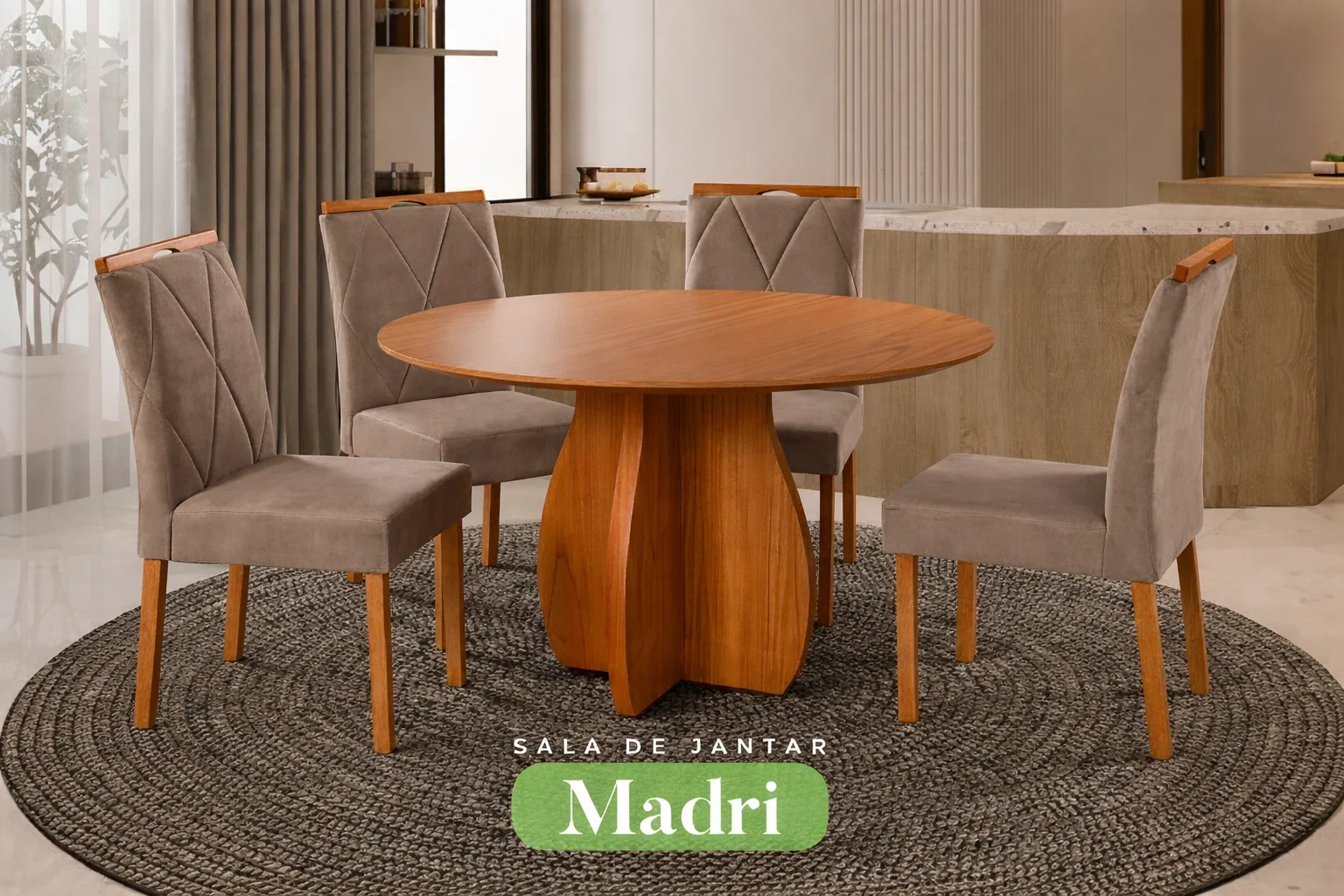 Conjunto Sala de Jantar Mesa Redonda Madri Madeira Maciça Cadeiras Estofadas Camila - Imagem 10