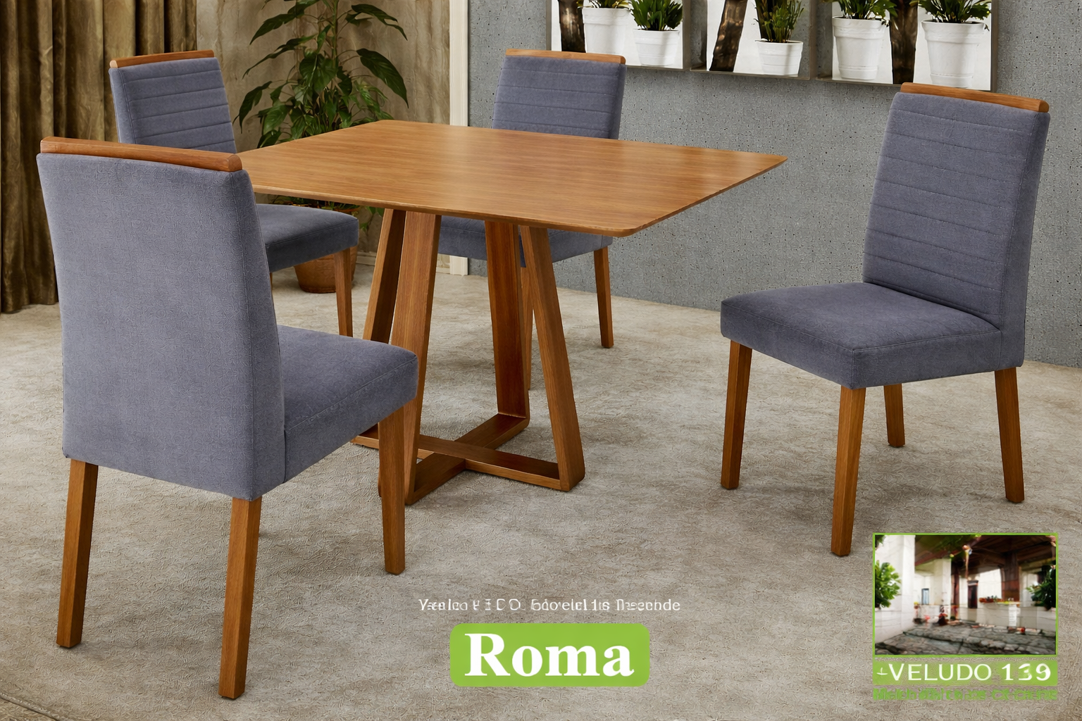 Conjunto Sala de Jantar Roma Mesa Quadrada Madeira Maciça 4 Cadeiras Estofadas Helena - Imagem 11