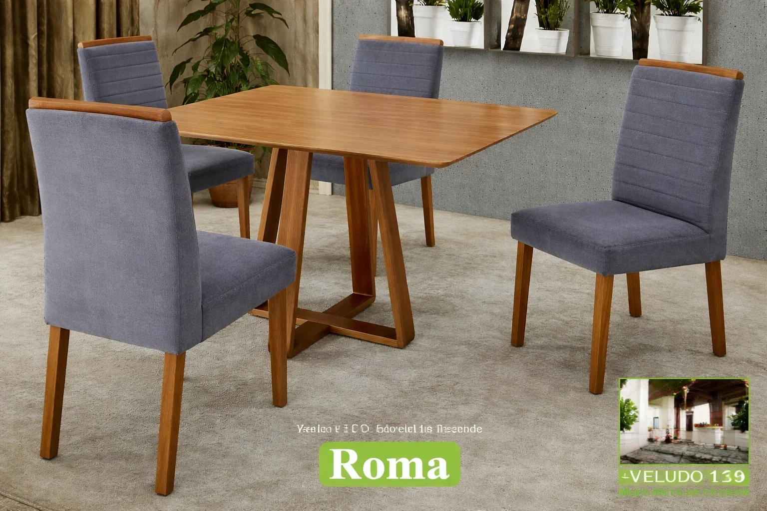 Conjunto Sala de Jantar Roma Mesa Quadrada Madeira Maciça 4 Cadeiras Estofadas Helena - Imagem 11