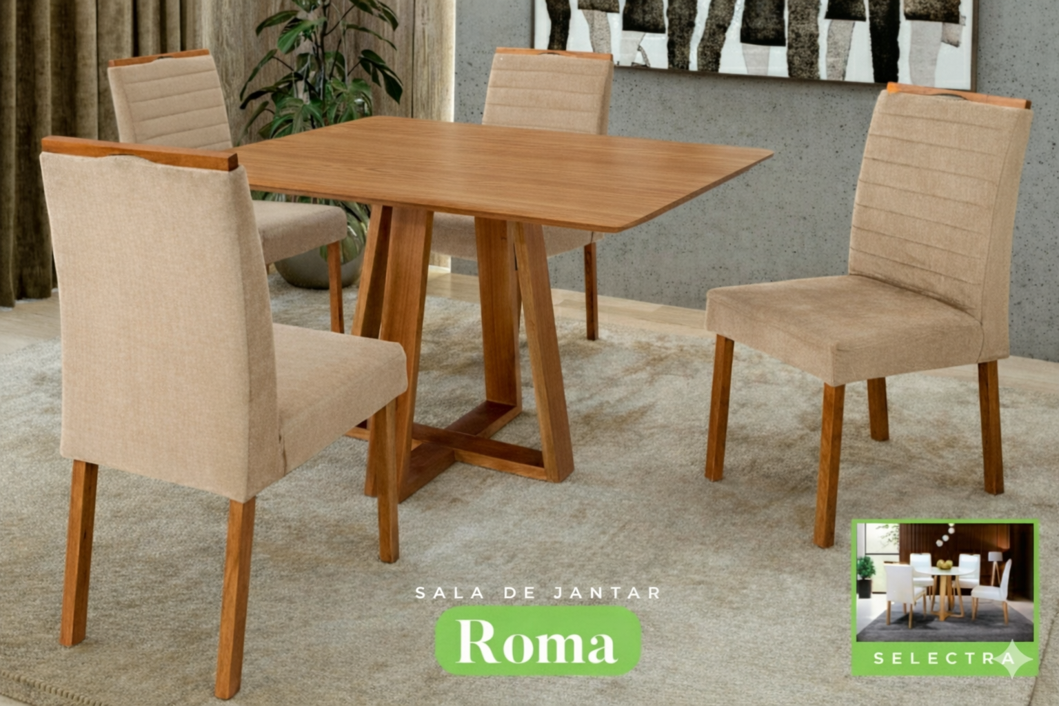 Conjunto Sala de Jantar Roma Mesa Quadrada Madeira Maciça 4 Cadeiras Estofadas Helena - Imagem 10
