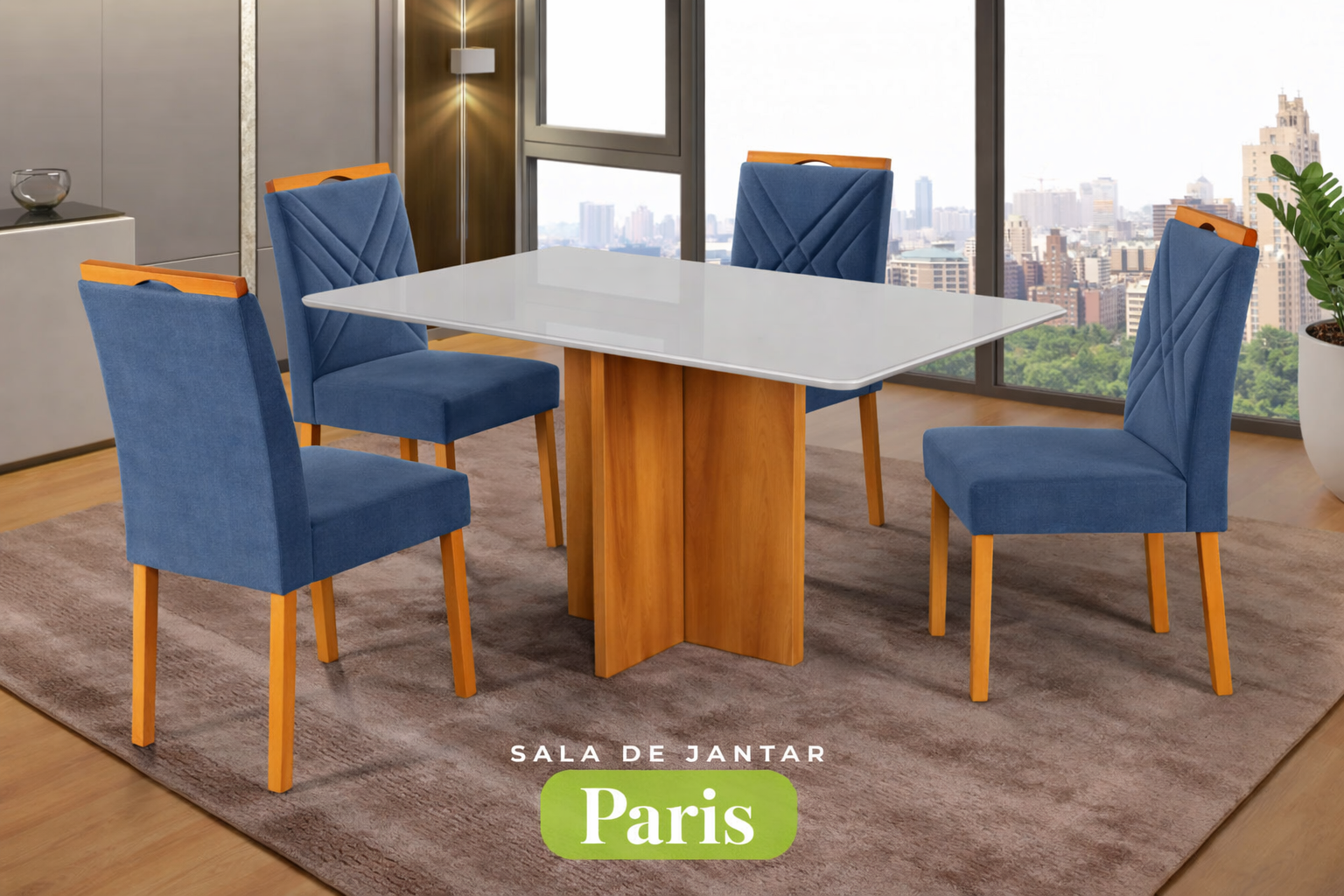 Conjunto Sala de Jantar Mesa Paris Madeira Maciça Cadeiras Estofadas Vitória - Imagem 6