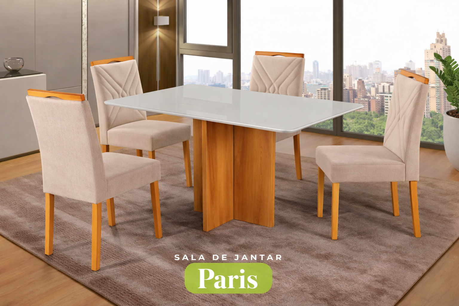 Conjunto Sala de Jantar Mesa Paris Madeira Maciça Cadeiras Estofadas Vitória - Imagem 7