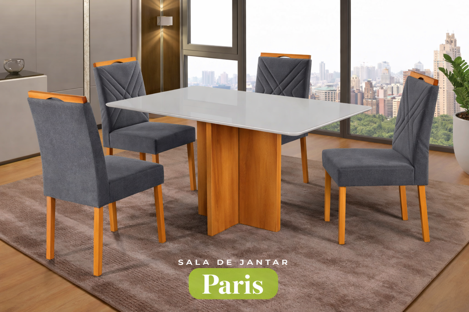 Conjunto Sala de Jantar Mesa Paris Madeira Maciça Cadeiras Estofadas Vitória - Imagem 8
