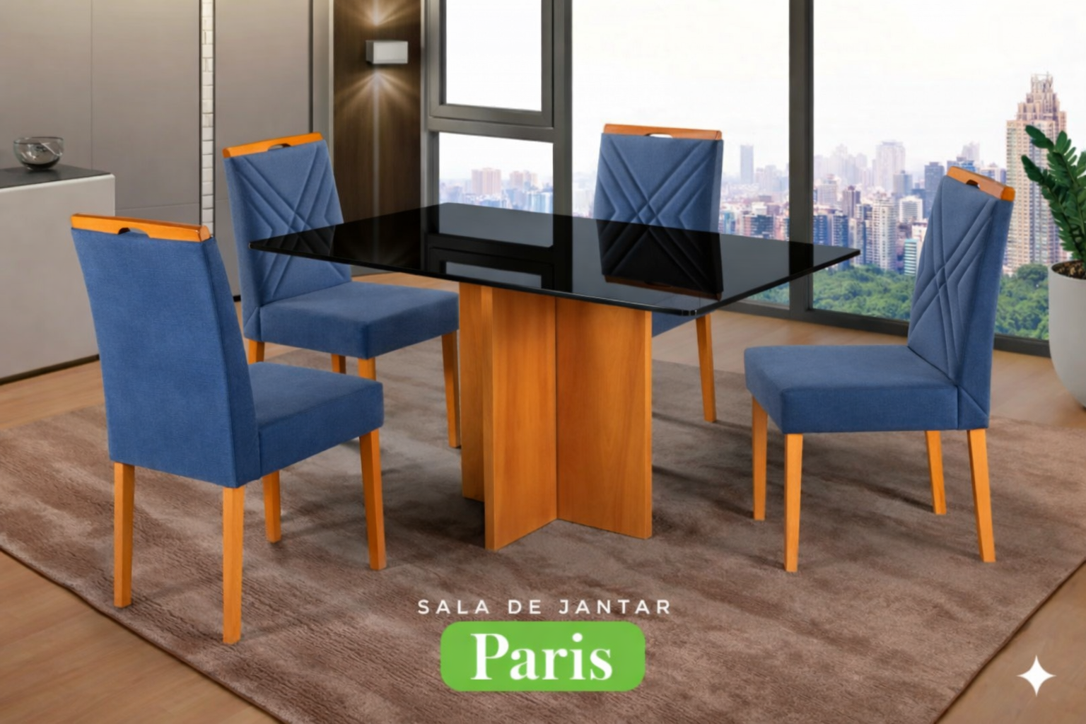 Conjunto Sala de Jantar Mesa Paris Madeira Maciça Cadeiras Estofadas Vitória - Imagem 9