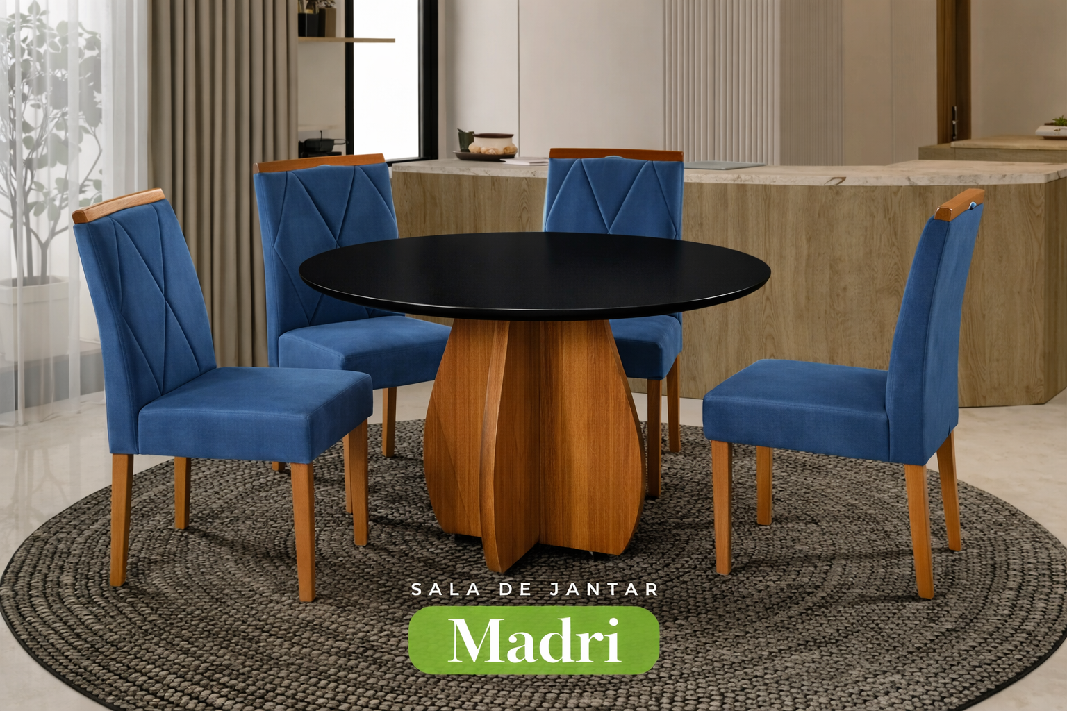 Conjunto Sala de Jantar Mesa Redonda Madri Madeira Maciça Cadeiras Estofadas Camila - Imagem 6