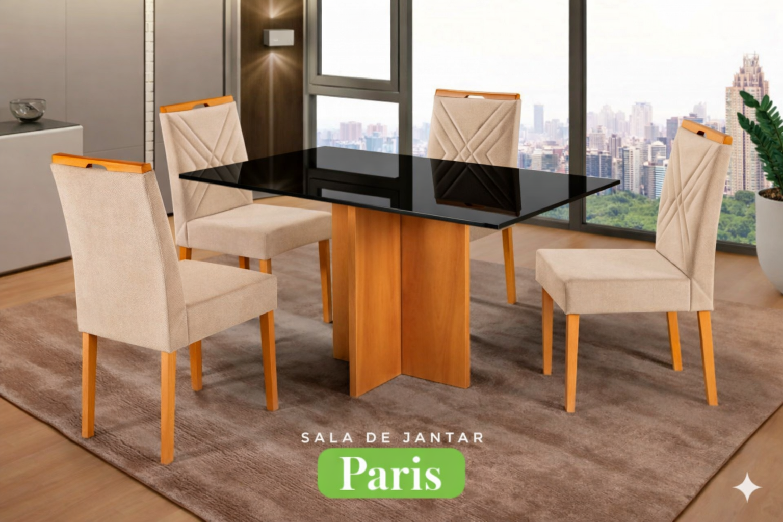 Conjunto Sala de Jantar Mesa Paris Madeira Maciça Cadeiras Estofadas Vitória - Imagem 10