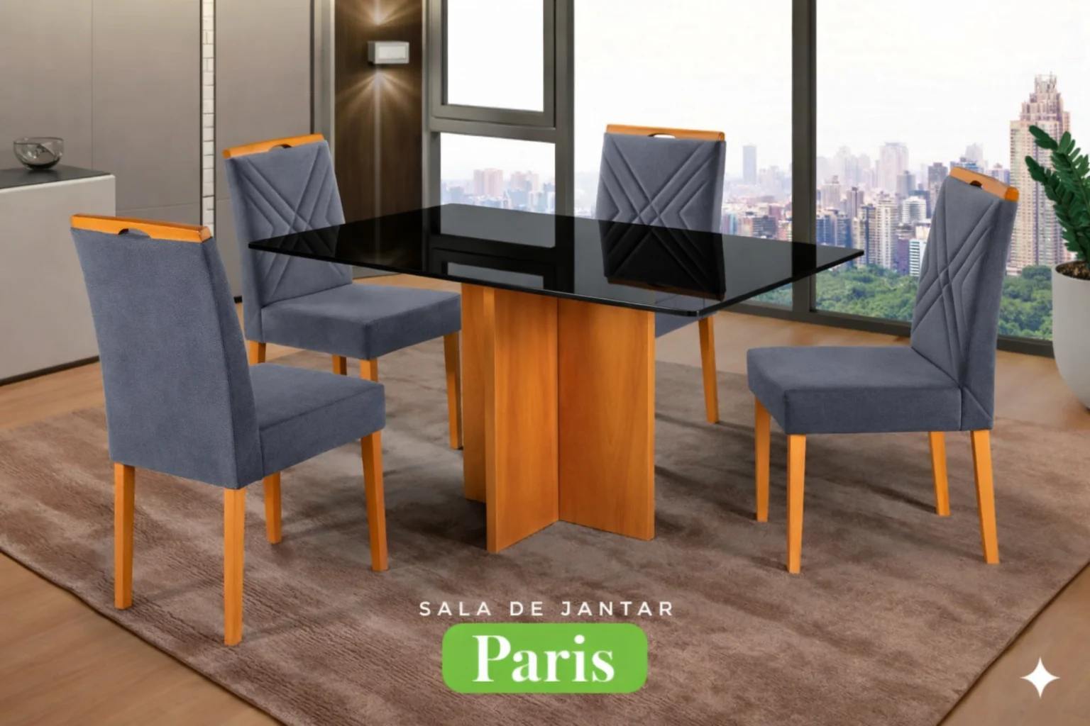 Conjunto Sala de Jantar Mesa Paris Madeira Maciça Cadeiras Estofadas Vitória - Imagem 11