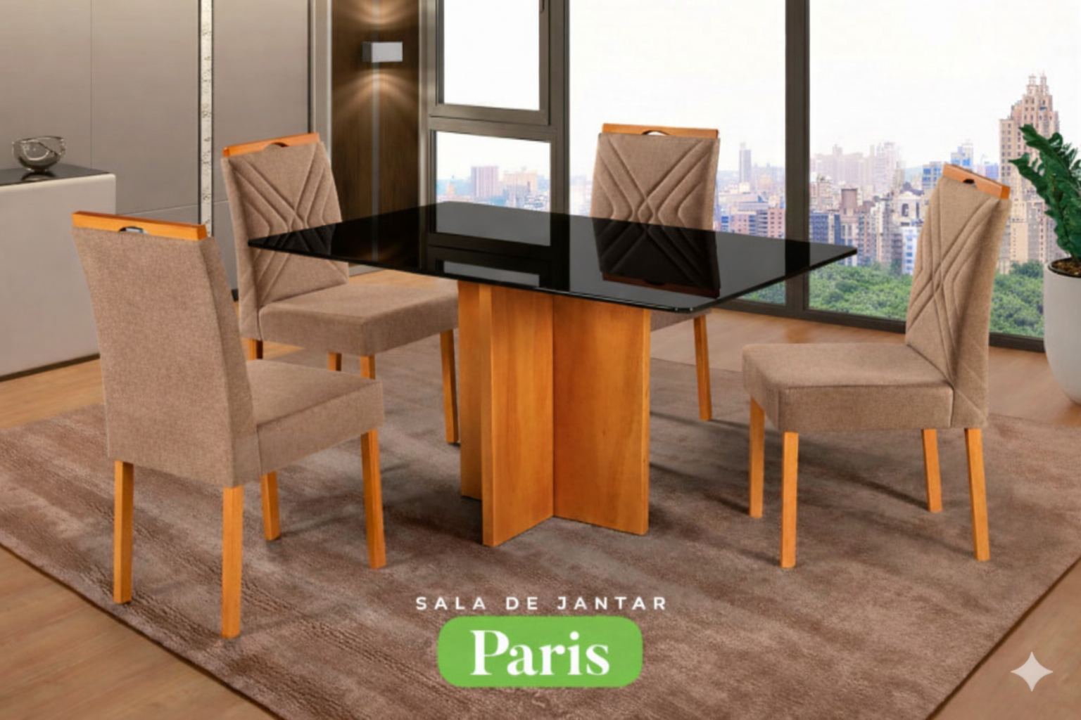 Conjunto Sala de Jantar Mesa Paris Madeira Maciça Cadeiras Estofadas Vitória - Imagem 12